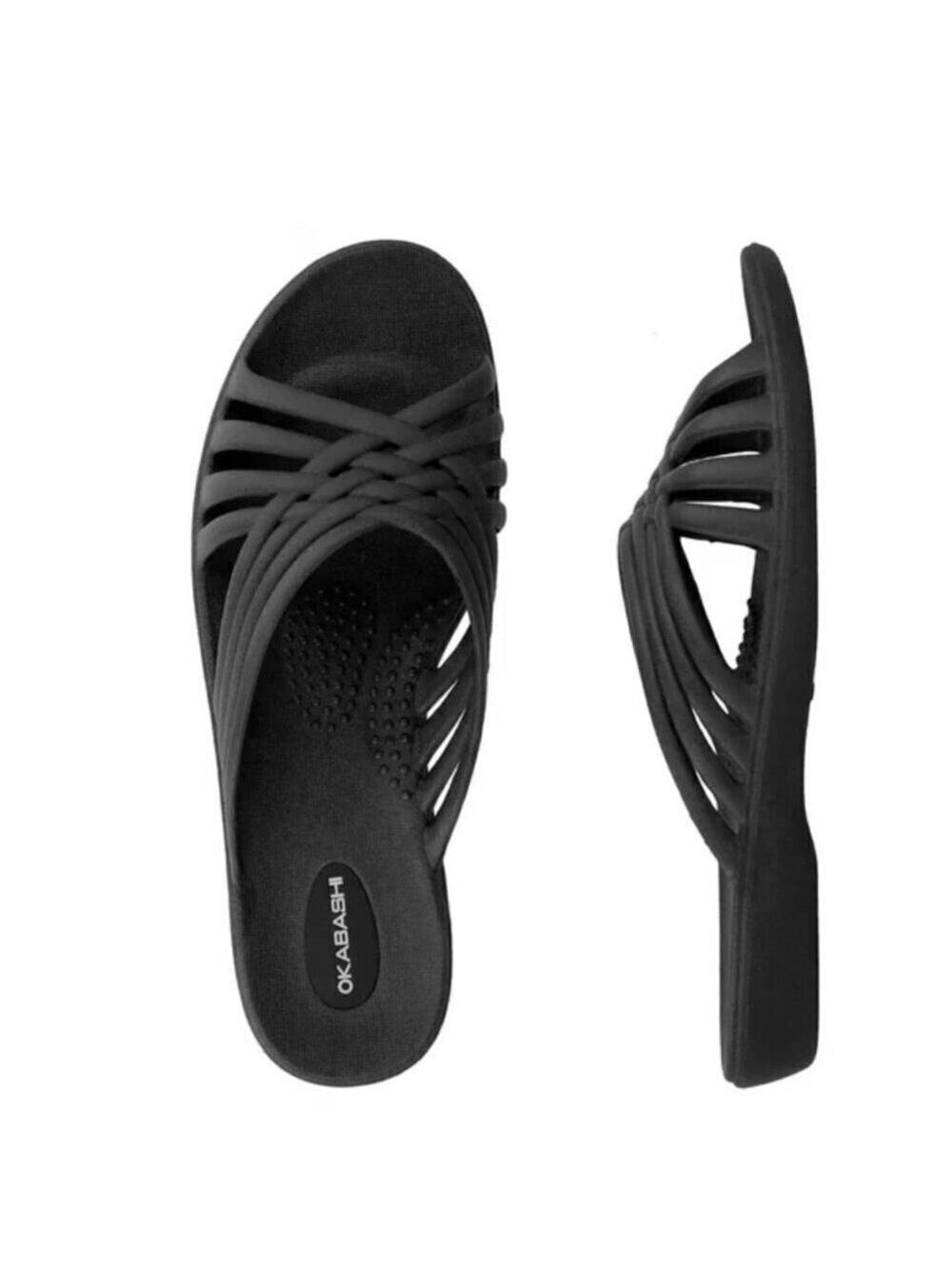 Okabashi Womens Venice Sandals Shoes Size L 9.5-10.5 Black Slide new